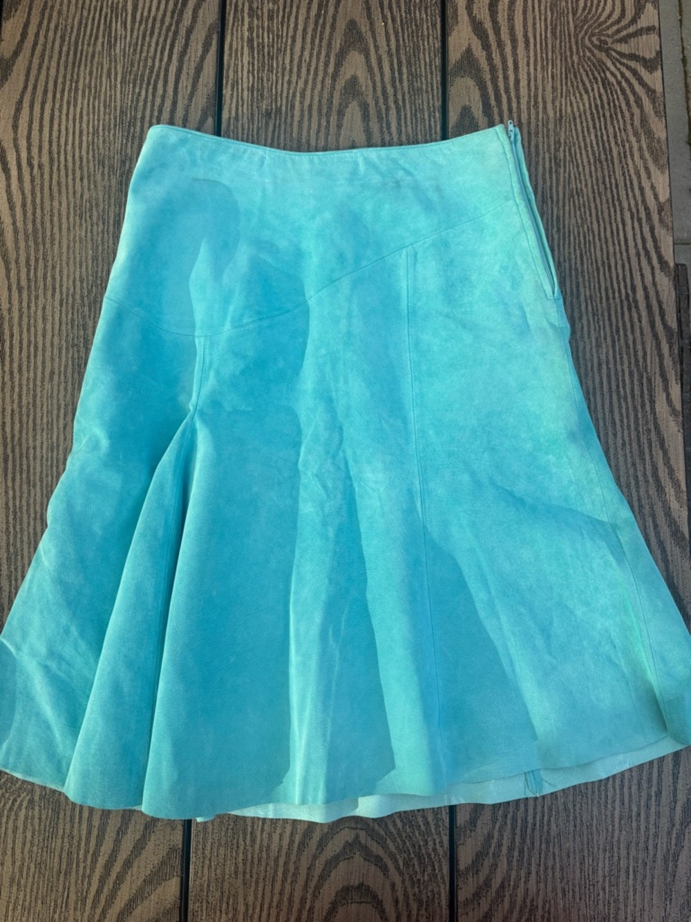 Danier Turquoise Western 100% Leather Suede A-Line Flared Women's Skirt size 6
